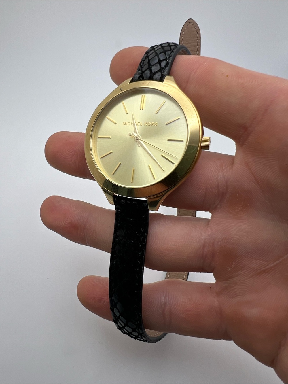 Michael Kors Gold Dial Watch with Black Snake-Embossed Strap - Picture 5 of 6